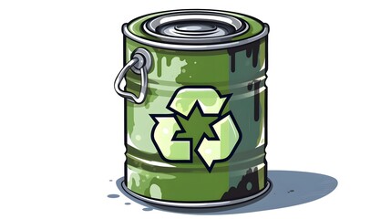 Colorful Paint Can with Recycle Symbol Cartoon Vector Illustration