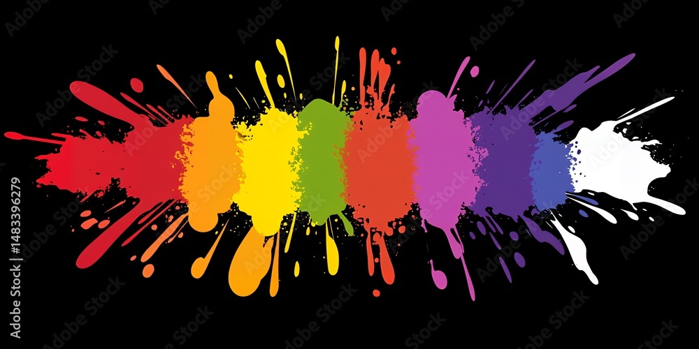Poster vibrant rainbow color splashes on black background artistic paint splatter design element for print 