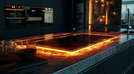 luxury modern kitchen with glowing range