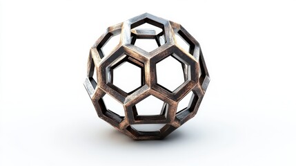 Obraz premium Geometric, bronze-toned sphere with a honeycombed, intricate design.