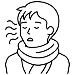 Cold Icon – Line Drawing of Sore Throat and Nasal Symptoms