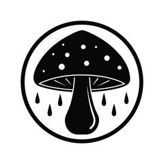 Black and White Spotted Mushroom Rain Circle Design Illustration