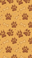 Paw Prints & Bones: A Charming Brown & Gold Pattern