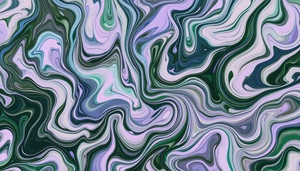 Artistic swirl of green, lavender and blue shades creating a mesmerizing fluid marble background texture for creative designs and backgrounds with captivating swirls