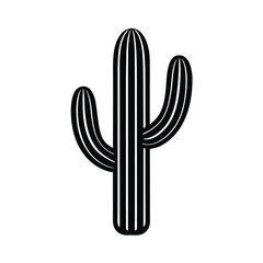 Saguaro Cactus Silhouette, Desert Plant, Black and White Icon