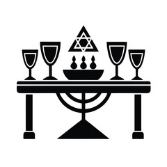 Symbolic Seder Table Passover, Wine, Matzah, Star of David