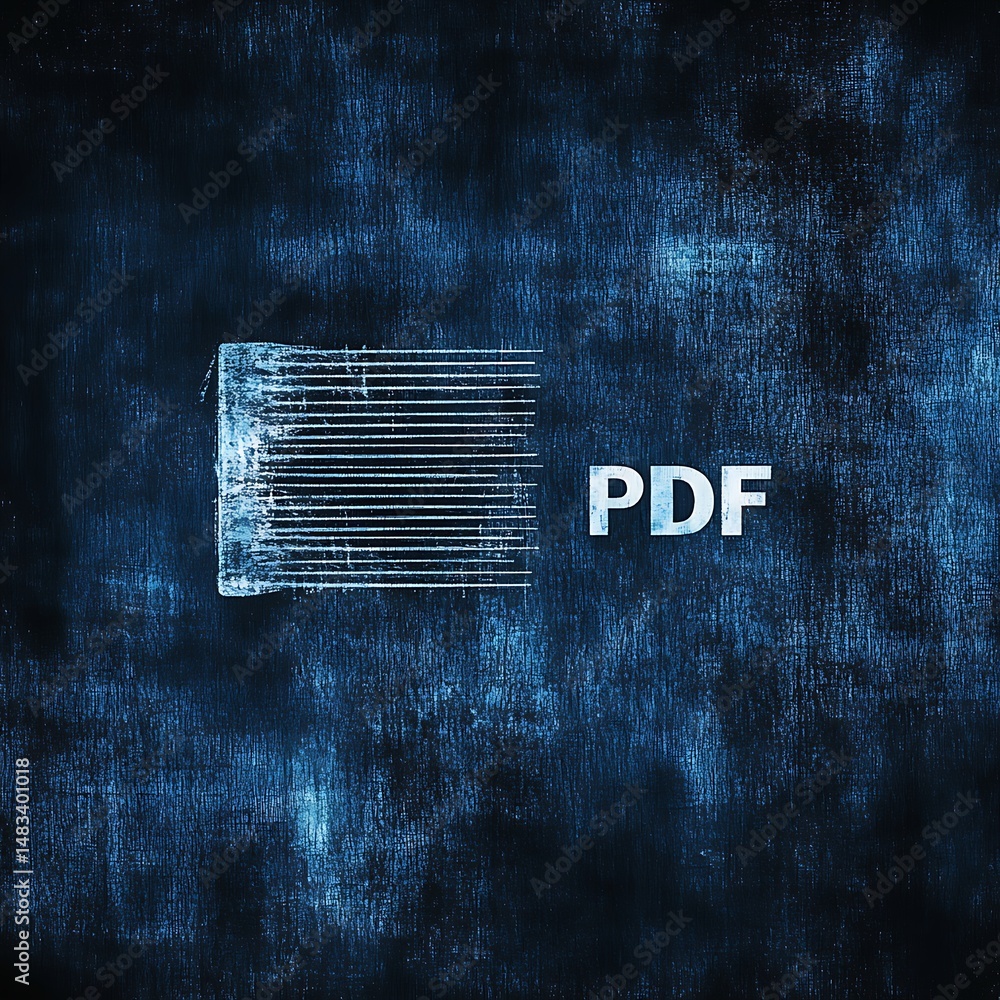 Aufkleber abstract document file symbol on a textured blue background with a modern digital design aesthetic.