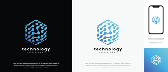 Technology hexagon logo design. Technology connection hexagon logo template. Technology logo symbol icon