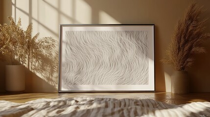Minimalist art with pampas grass in a sunlit room