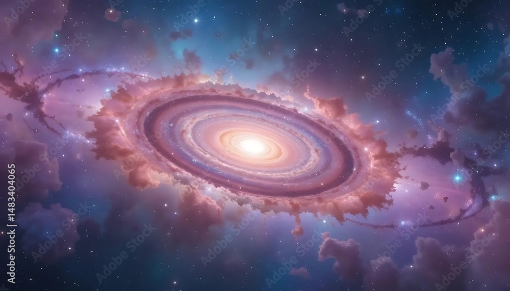 Poster ethereal galaxy with swirling clouds and sparkling stars in cosmic sky creating a mesmerizing celest