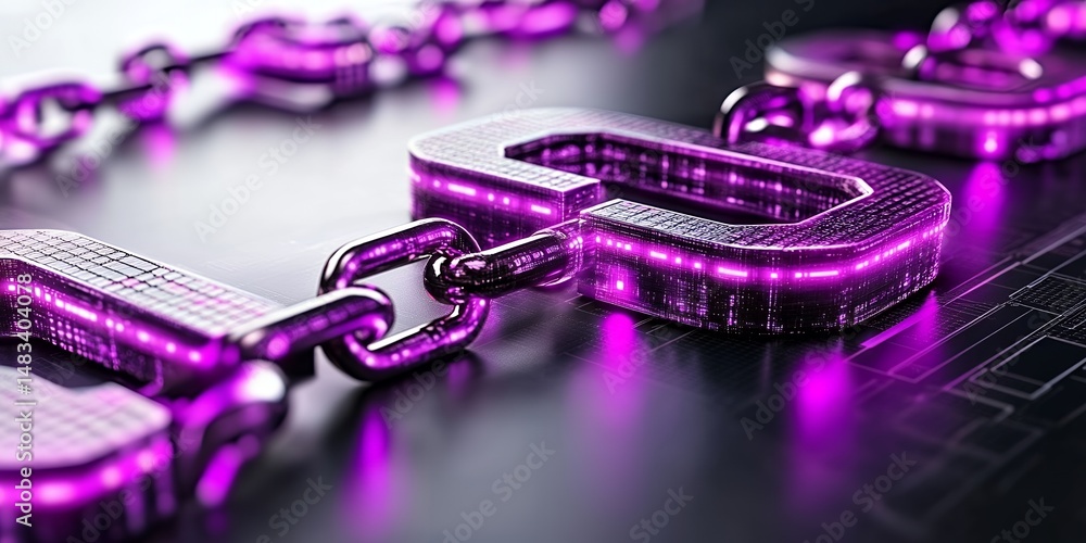 Poster cybersecurity network security chain links data protection digital technology abstract background
