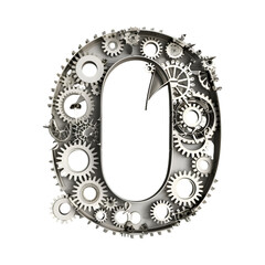 Elegant Zero Gear Design Mechanical Alphabet Letter Industrial Font Gears Technology Isolated on Transparent Background