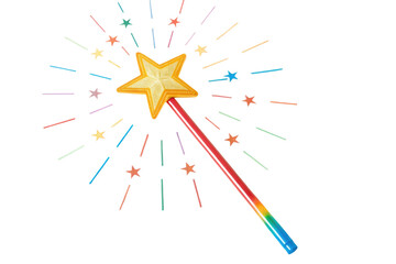 PNG Colorful star magic wand with rainbow handle and sparkling effects