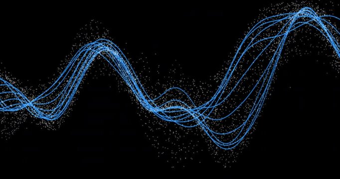 A fluttering colored trail of sine waves on a black background. Seamless looping animation.