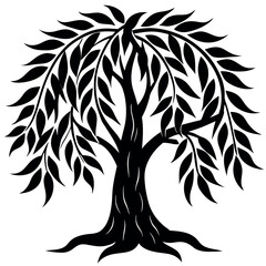 Elegant Willow Tree Icon – Flowing Branches in Silhouette Style