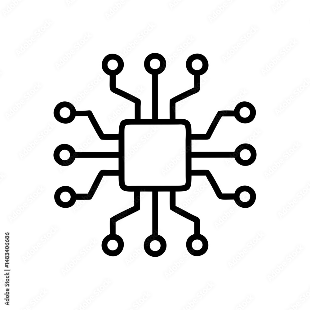 Poster microchip processor icon – technology and computing hardware symbol
