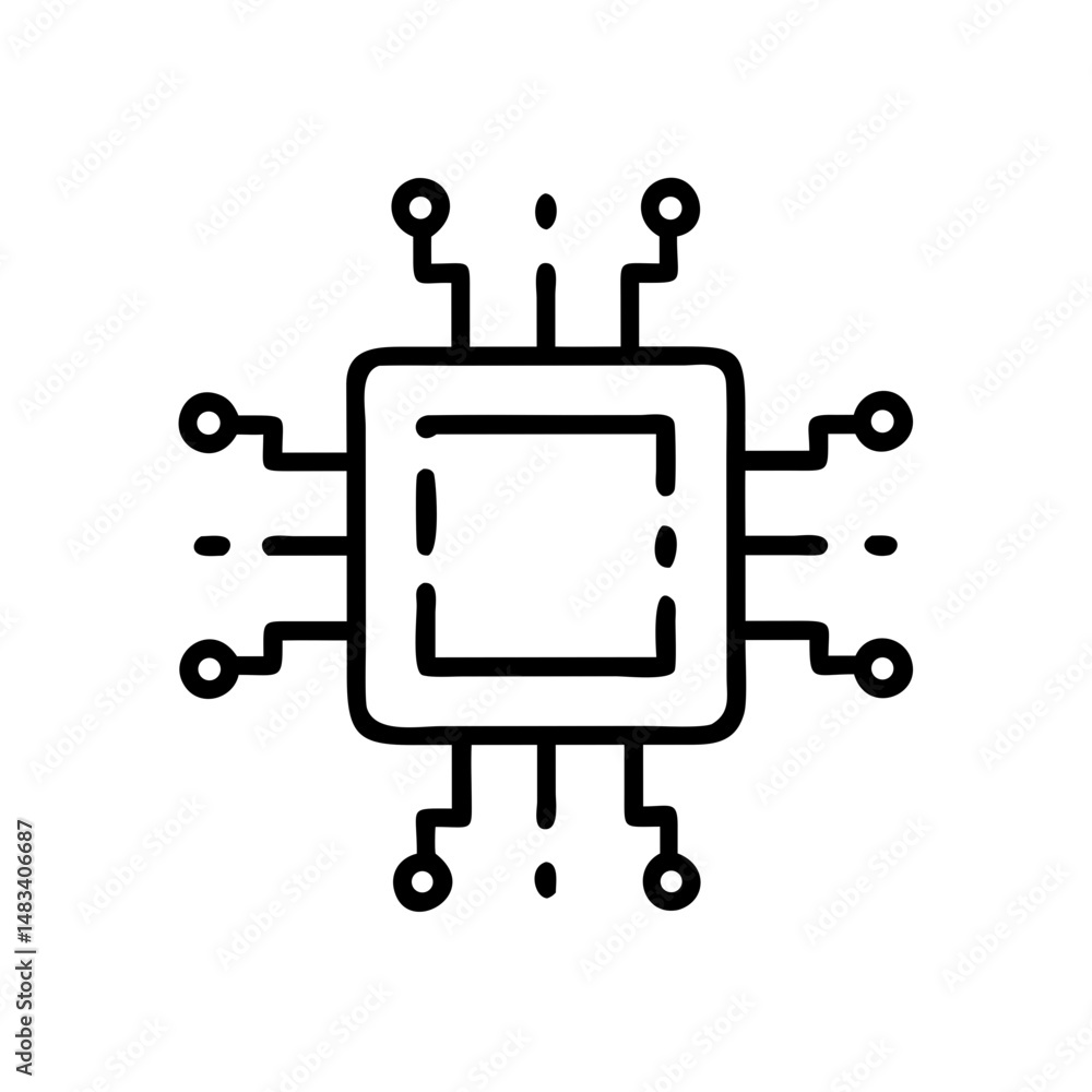 Poster microchip processor icon – technology and computing hardware symbol