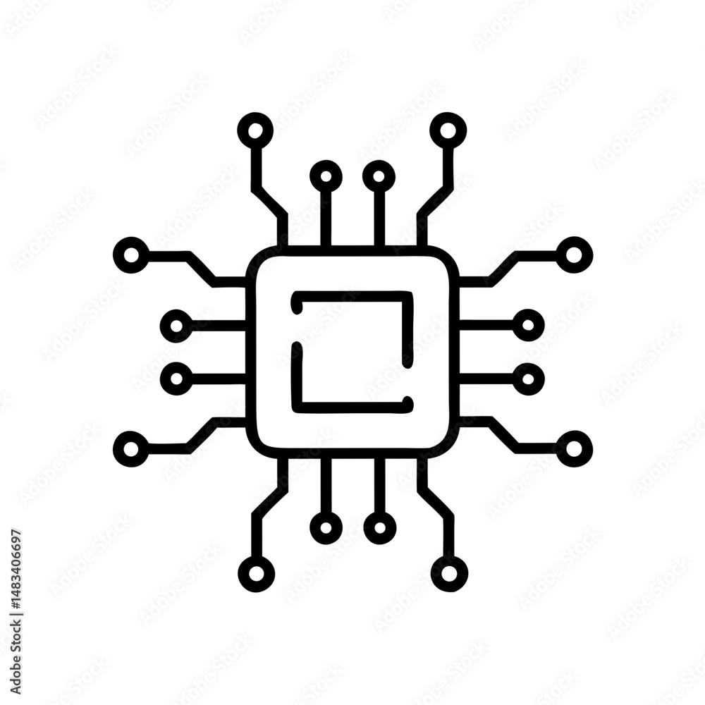 Poster microchip processor icon – technology and computing hardware symbol
