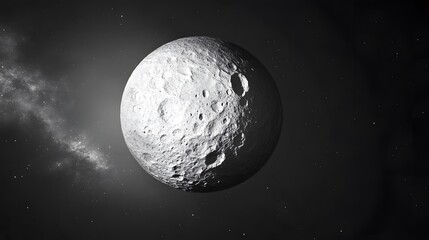 White universe depiction of dwarf planet Ceres asteroid belt bright surface spots impact basins and a top down scientific layout of its orbit and geology cut out on isolated transparent background
