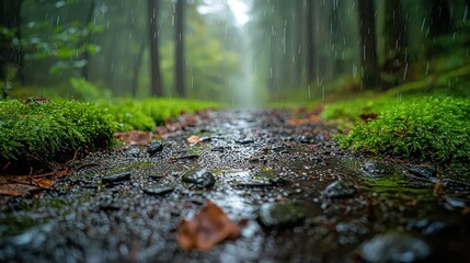 Rain-soaked forest path