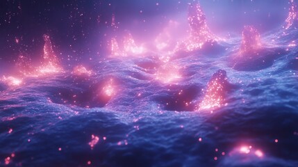 Abstract landscape of glowing pink flames on a dark surface.