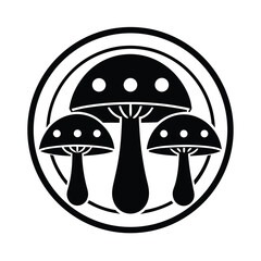 Three Black Mushrooms Circle Design, Stylized Fungi Art