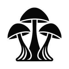 Three Black Mushrooms, Fungus, Nature, Icon, Silhouette, Vector, Illustration, Design, Graphic, Symb