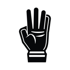 Black Gloved Hand Showing Three Fingers Number, Gesture, Signal