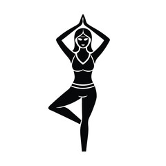 Woman Yoga Pose Tree Silhouette Fitness Wellness Health Balance Exercise