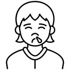 Flu Icon – Thin Line Art Showing Symptoms of Viral Infection