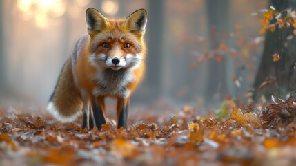 Fototapeta premium Red fox in autumn forest