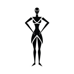 Abstract Female Figure, Black Silhouette, Minimalist Design, Stylish Pose, Modern Art, Graphic Illus