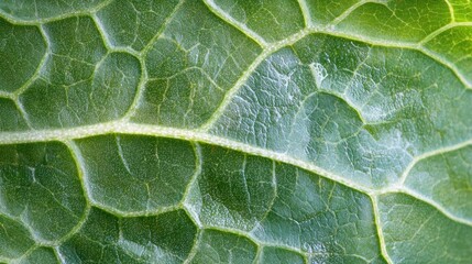 Close-up of a green leaf. the leaf appears to be a type of leaf with a rough texture and deep veins running through it. the veins are arranged in a hexagonal pattern, creating a textured appearance.