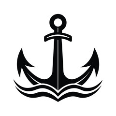 Nautical Anchor Symbol Ocean Waves, Maritime, Seafaring Design