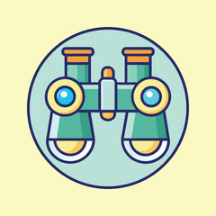 Stylized illustration of binoculars within a circular frame on yellow background