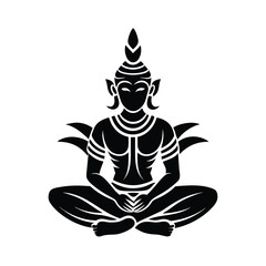 Thai Buddhist Deity, Black Silhouette, Meditative Pose, Spiritual Art, Religious Icon, Symbolic Figu