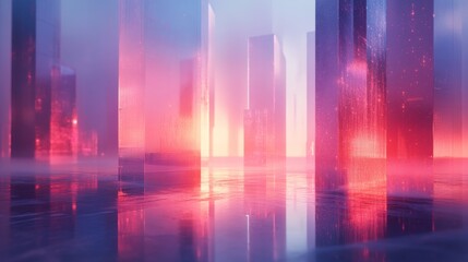A futuristic city reflected in a vibrant,  neon-lit water.