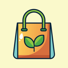 Eco friendly grocery shopping bag with green leaves and water drop
