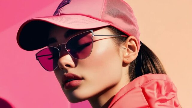 A young fashion enthusiast showcases bold street style against a colorful background. Her trendy outfit and accessories radiate confidence and summer fun
