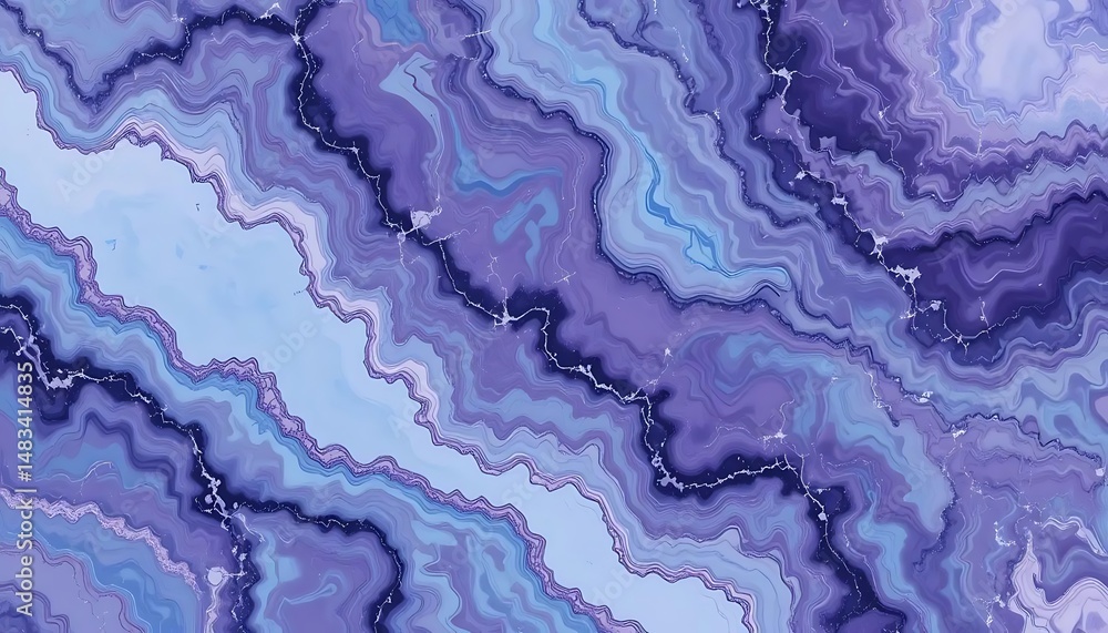 Aufkleber abstract agate stone texture with purple and blue wavy layers creating an artistic background patter