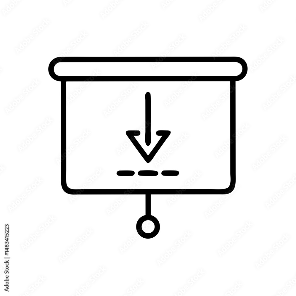 Poster pull down projector screen icon representing presentation equipment, visual display, and meeting too