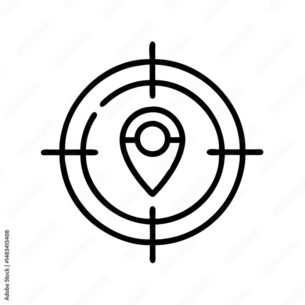 Poster Radar Target with Location Pin Icon Representing Tracking, Geolocation, and Real-Time Positioning