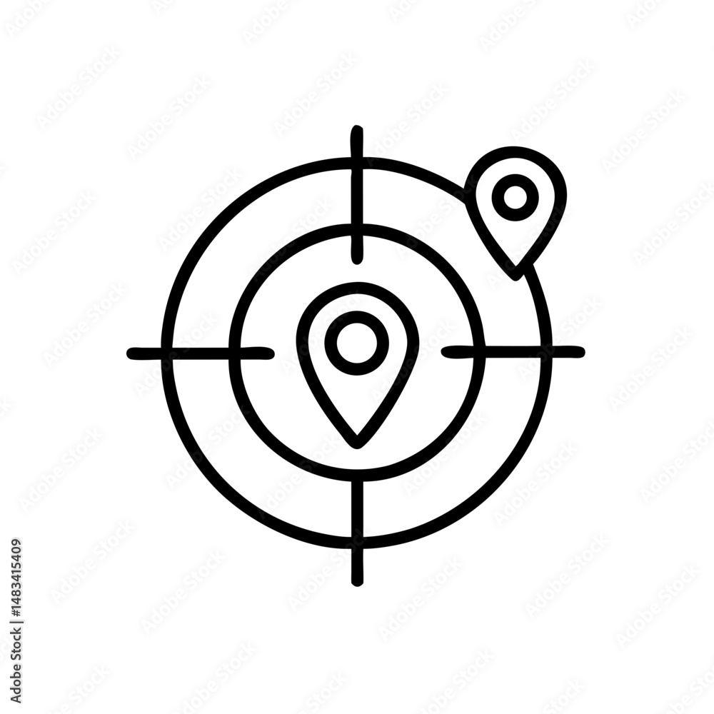 Poster Radar Target with Location Pin Icon Representing Tracking, Geolocation, and Real-Time Positioning