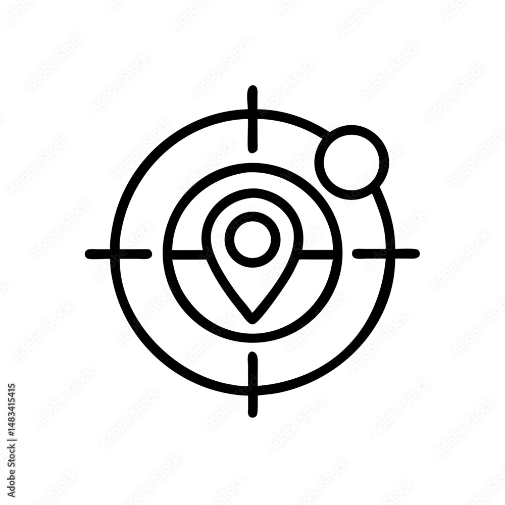 Poster Radar Target with Location Pin Icon Representing Tracking, Geolocation, and Real-Time Positioning