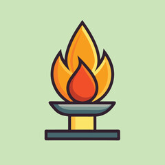Stylized Torch with Fiery Flame against a Light Green Background Illustration