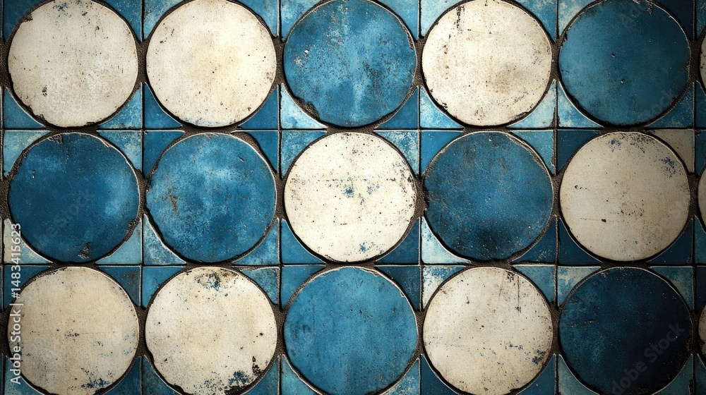 Aufkleber rustic blue and white circles arranged in repeating geometric pattern. useful for backgrounds or tex