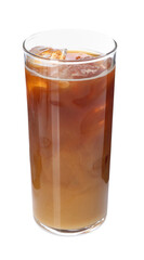 Tasty iced coffee in glass isolated on white