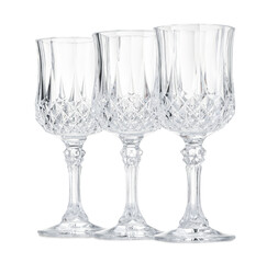 Three empty clean glasses isolated on white