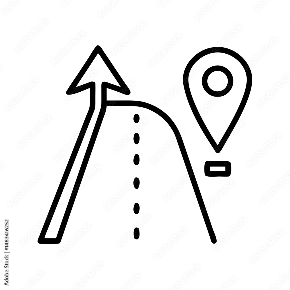 Aufkleber Road Path with Navigation Arrow Icon Representing Travel Direction, Route Guidance, and GPS Navigation