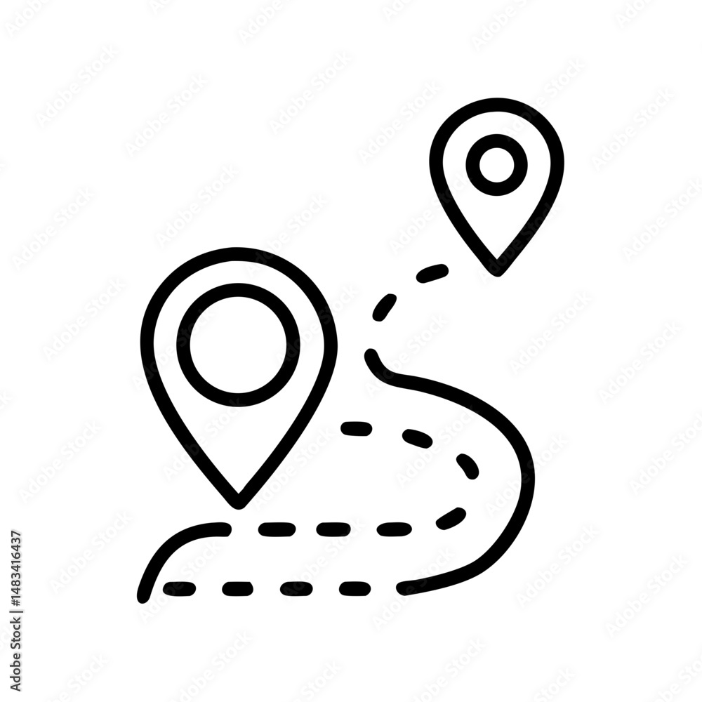 Poster road path with pin destination icon representing travel route, navigation, and location arrival